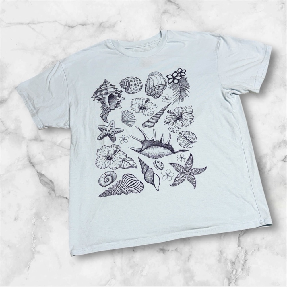 Isaac Morris Light blue Graphic Seashell collage Print T-Shirt